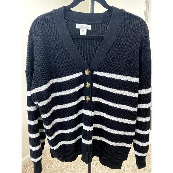 Rachel Zoe Henley Sweater with Horizontal Stripes - Size L (EUC) - Picture 1 of 5